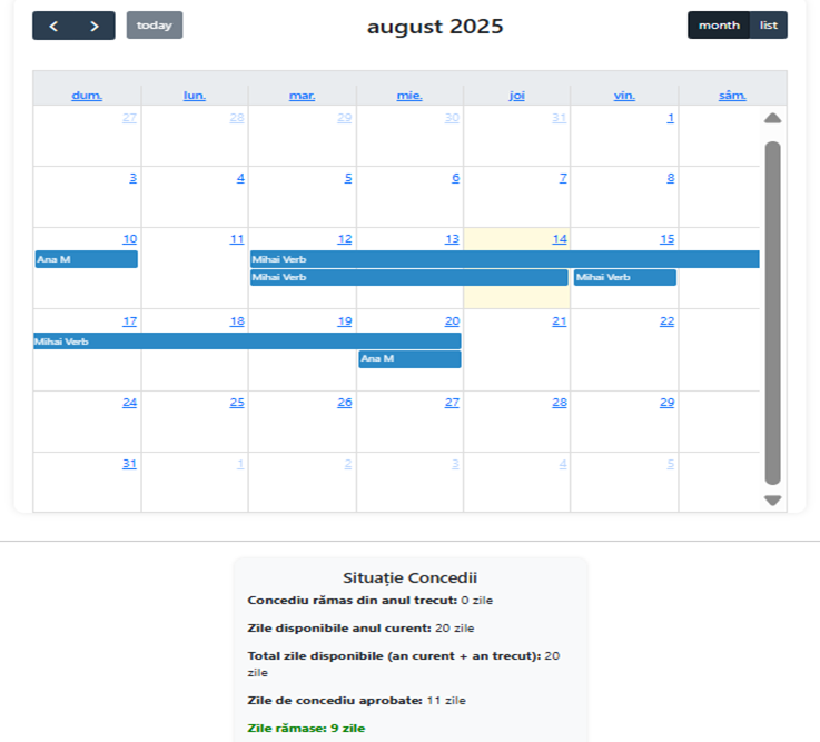 Calendar concedii